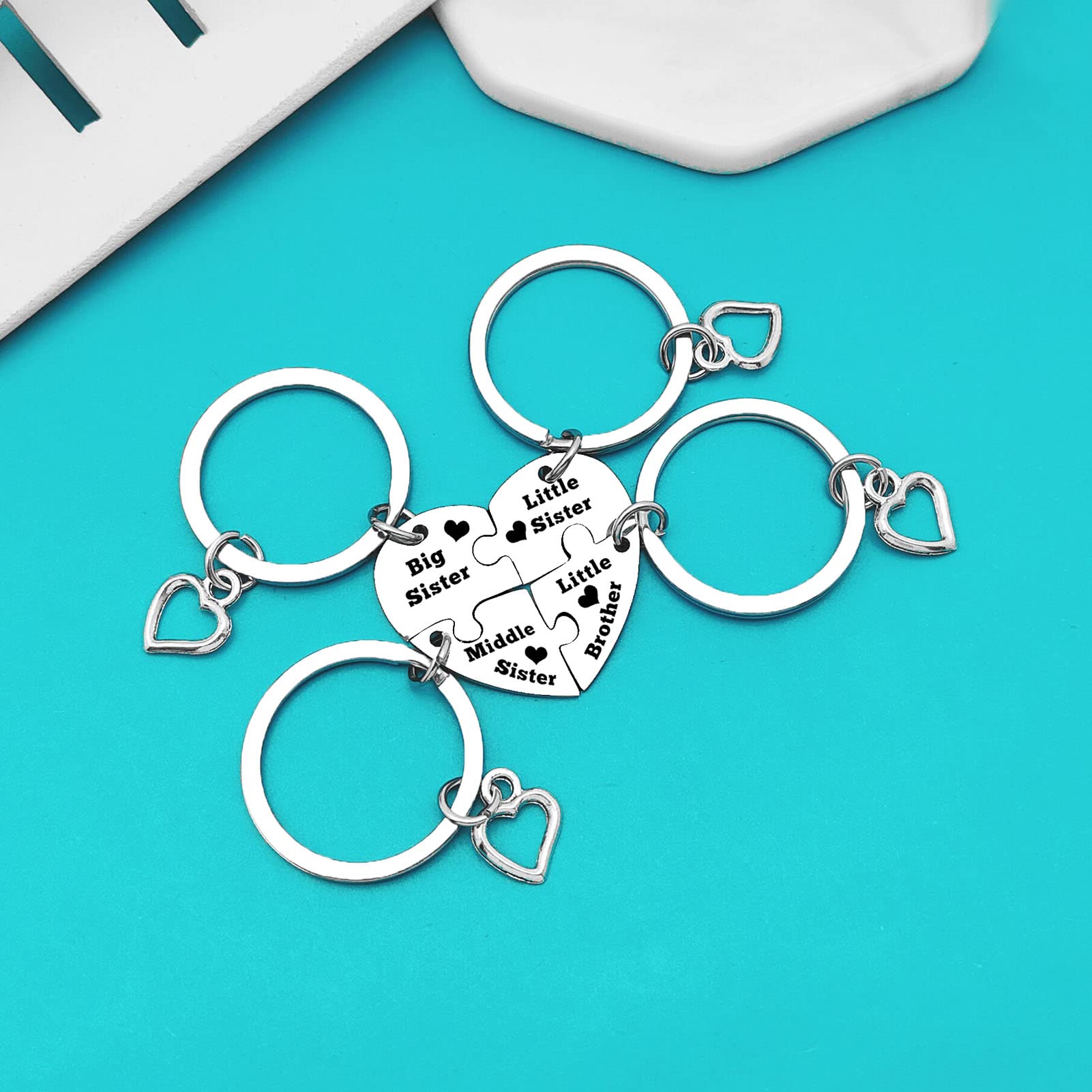 4 Pcs Matching Keychain Set - Sister & Brother Gifts for Siblings - Christmas & Birthday Present