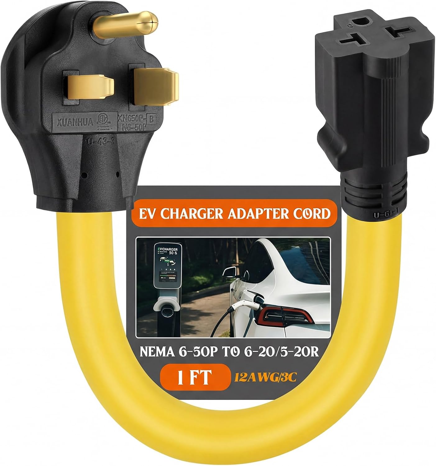 Tellegloww NEMA 6-50P to 6-20/15R or 5-20/15R Welder EV Adapter Cord 50 Amp 3 Prong 240V to 20/15 Amp 3 Prong 240V 6-20/15R or 5-20/15R T Blade for Welder EV Charger, 12 AWG, 1FT