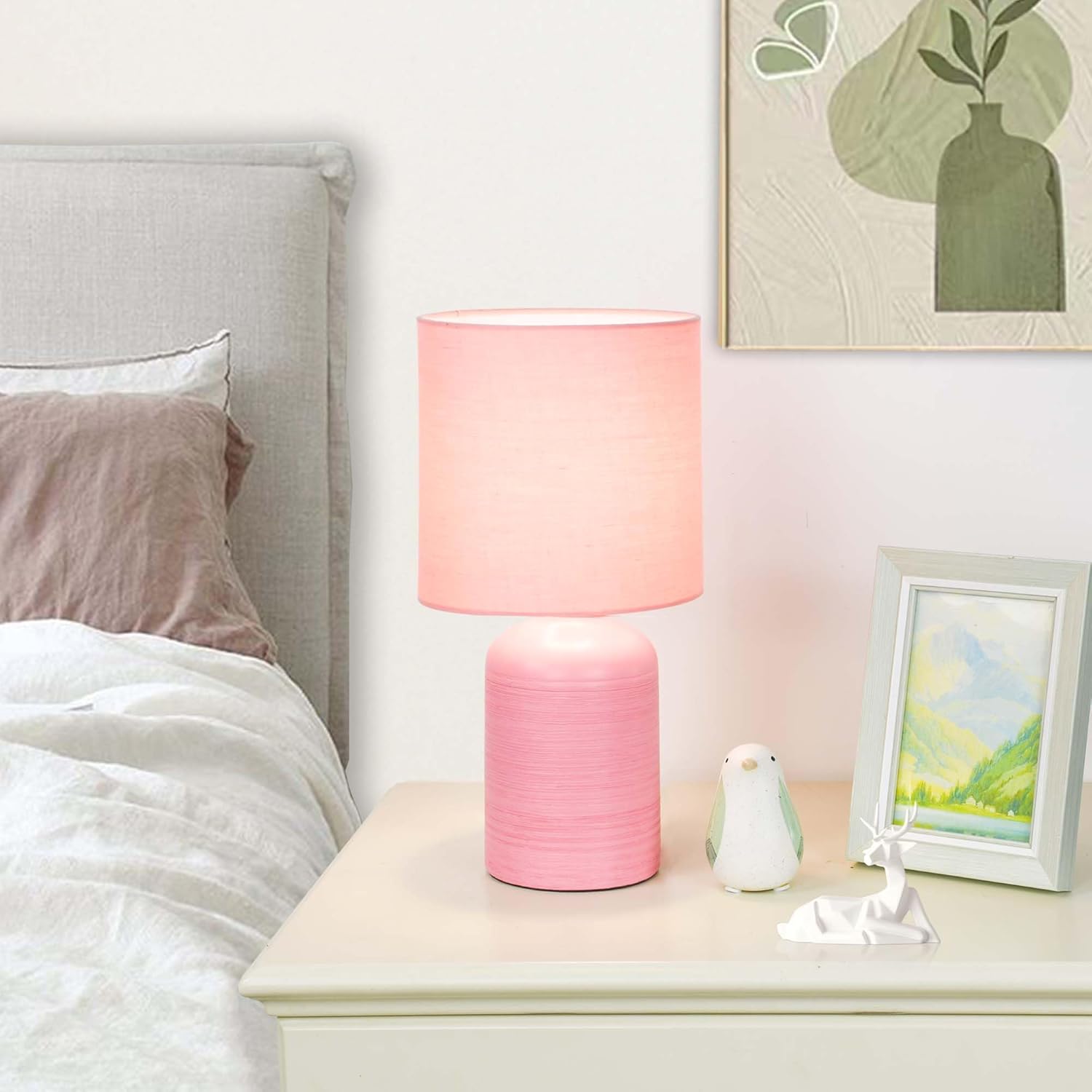 Lampwell Maye Small Ceramic Table Lamp for Living Room and Bedroom,Modern Kids Night Table Lamp,Φ6.3×H13IN,Bulb Excluded,Pink