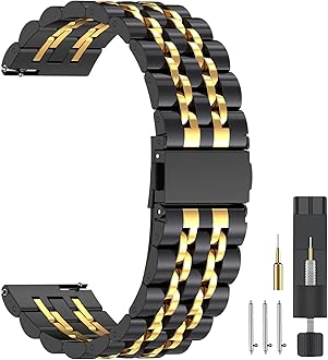 ZPJPPLX 18mm Quick Release Watch Band for Garmin Vivoactive 4S/Forerunner 255S/265S Music/Vivomove 3S/Venu 2S/Move 3S/Active S,Stainless Steel Metal Replacement Straps for Men Women,Black Gold