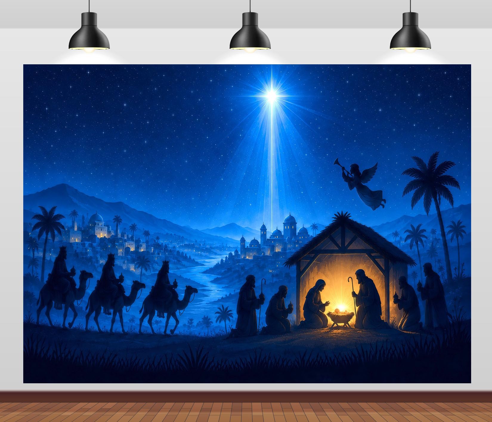BELECO 5.2x3m Sfondo in tessuto Betlemme Natività notte stellata