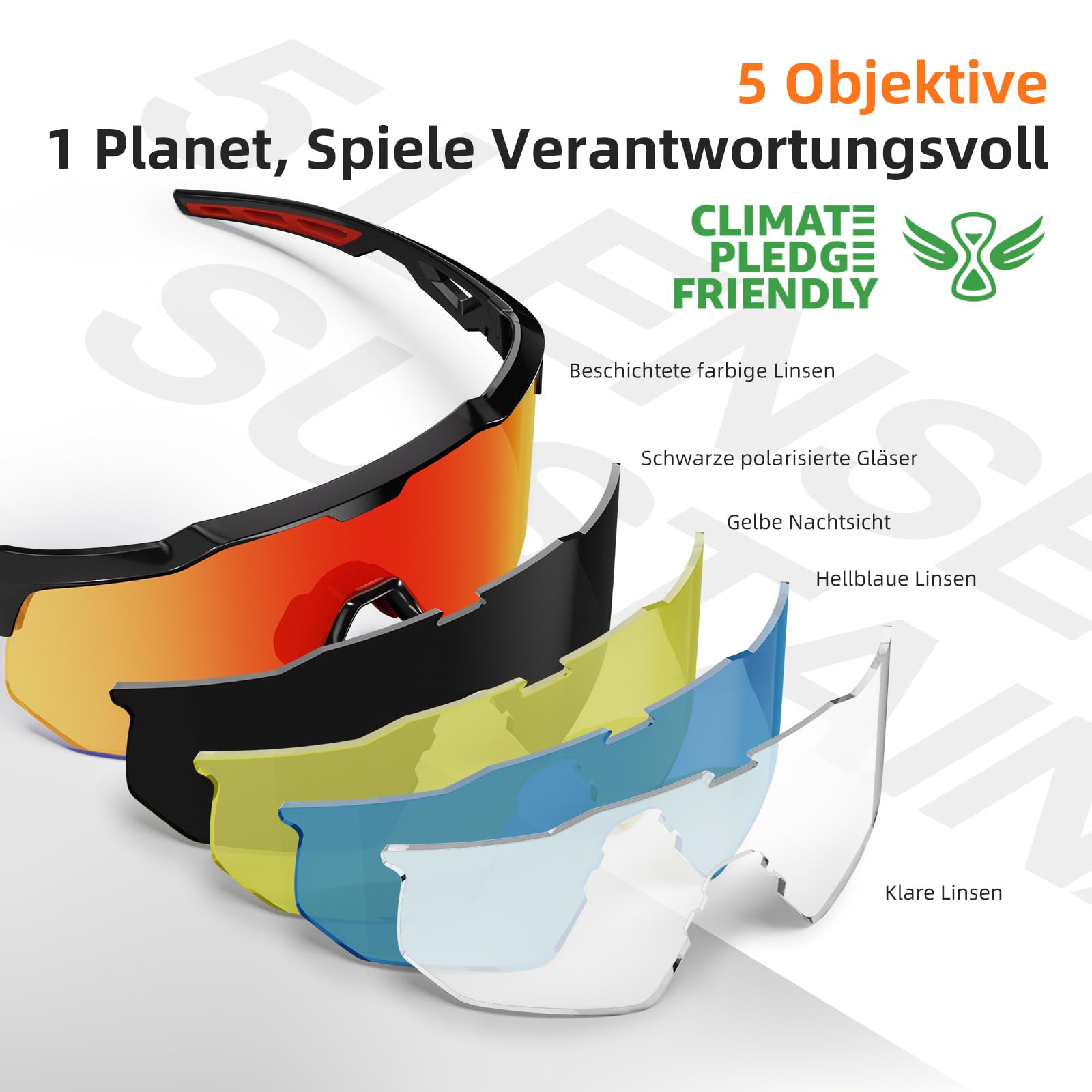 HAAYOT Lunettes de soleil de sport - Lunettes polarisées - Pour homme et femme - 5 verres interchangeables - Protection UV 99 % - Lunettes TR90 légères - Pour le cyclisme