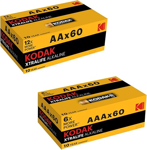 KODAK Xtralife - Batería alcalina AAA paquete de 60 batería alcalina AA Xtralife paquete de 60 paquete 2 artículos