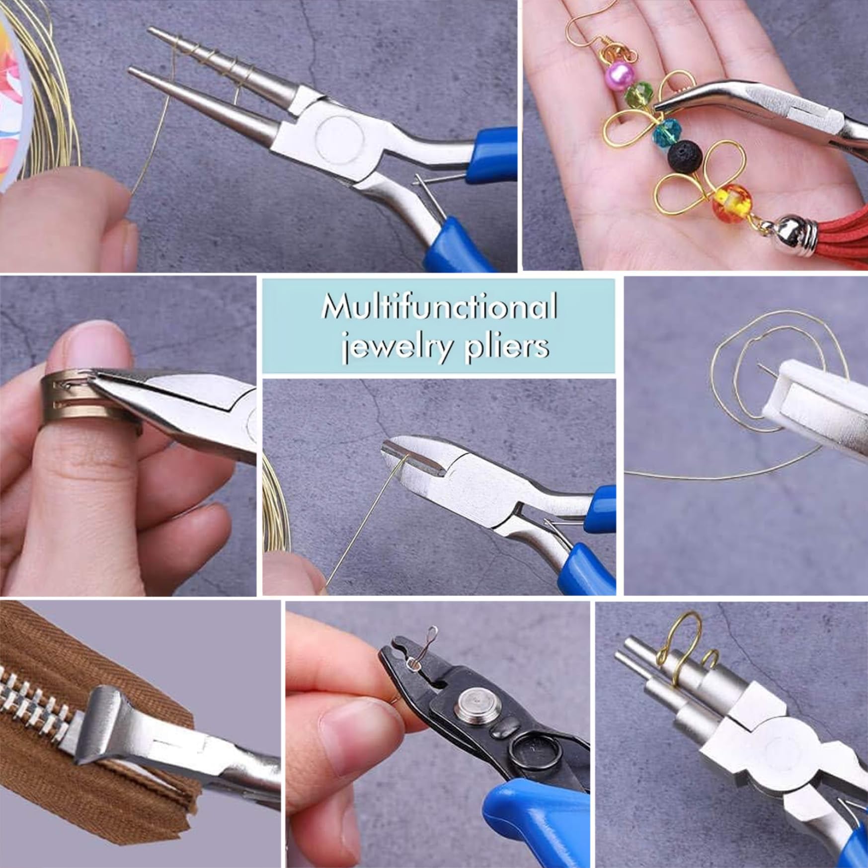 Ensemble de pinces pour la fabrication de bijoux, outils bijouterie en acier à haute teneur en carbone avec sac rangement à fermeture éclair 8 pièces