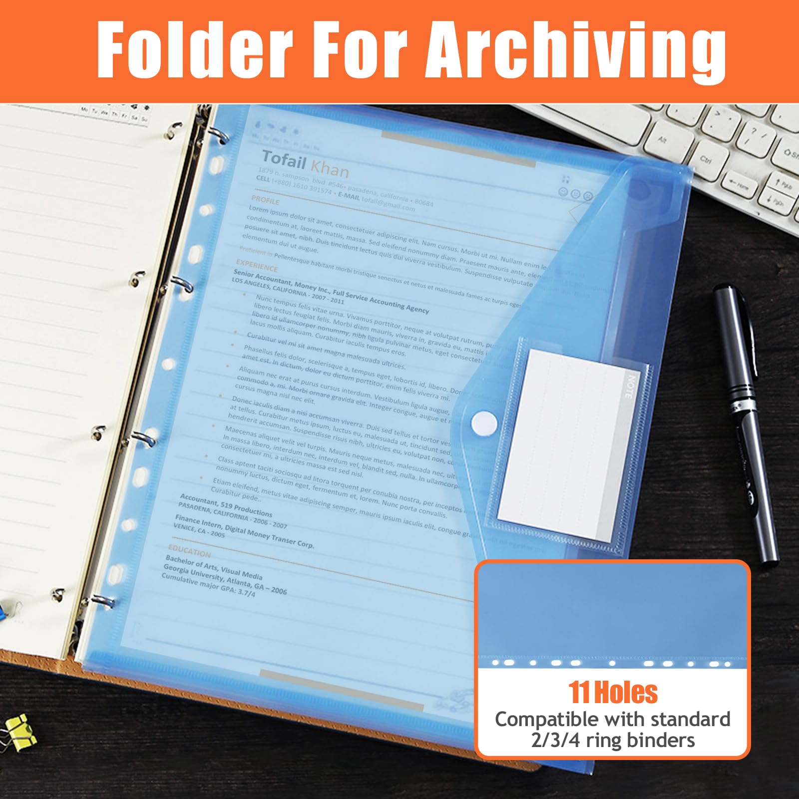 32Pcs A4 Clear Plastic Wallets File Folders with Label Pocket 11 Hole Ring Binder and Button - Image 4