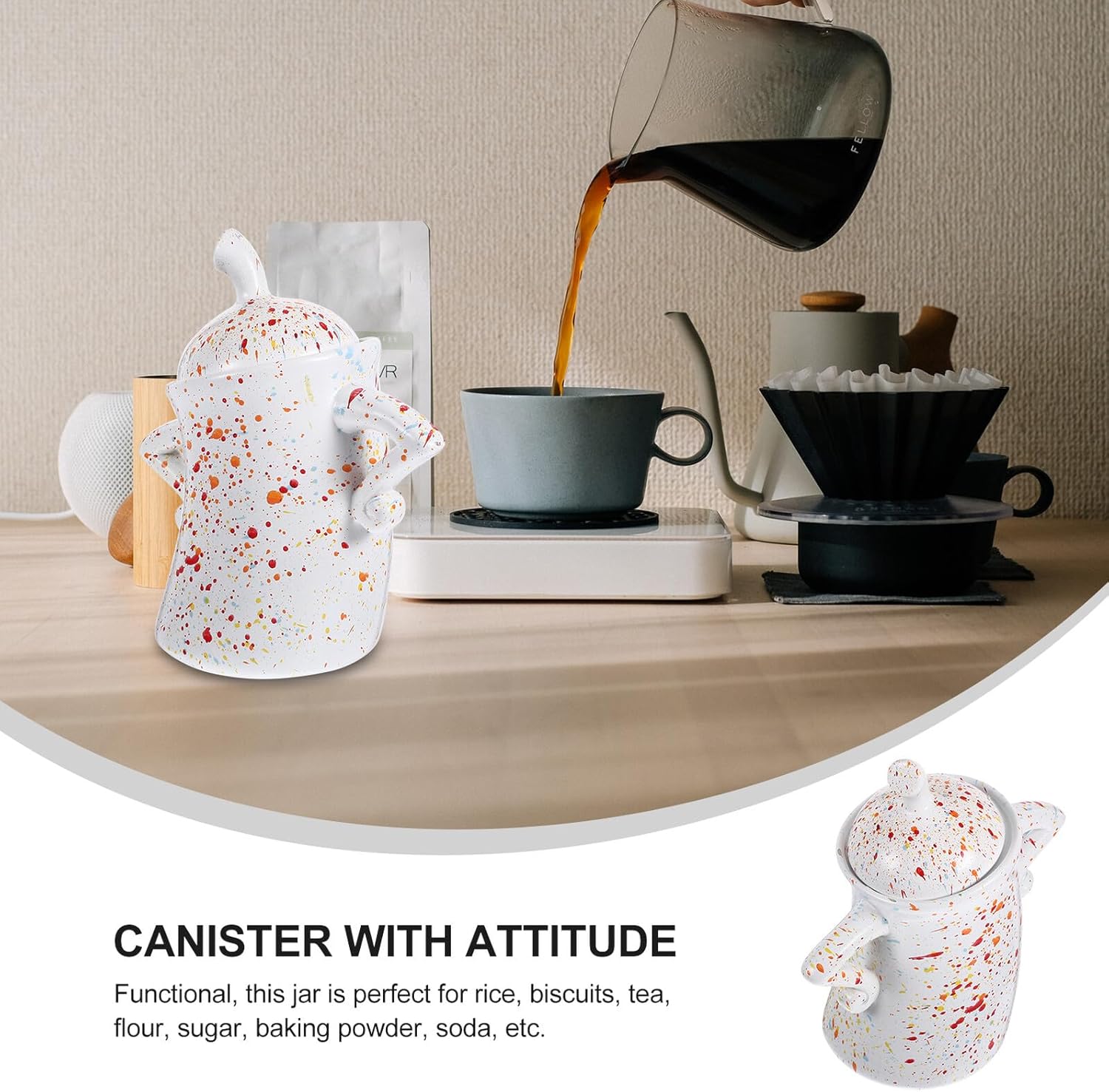 Creative Forked Waist Food Storage Jar with Airtight Lid Large Kitchen Canister for Beans Tea Spices Sugar Cute Decorative Household Storage Container with Freshness Seal