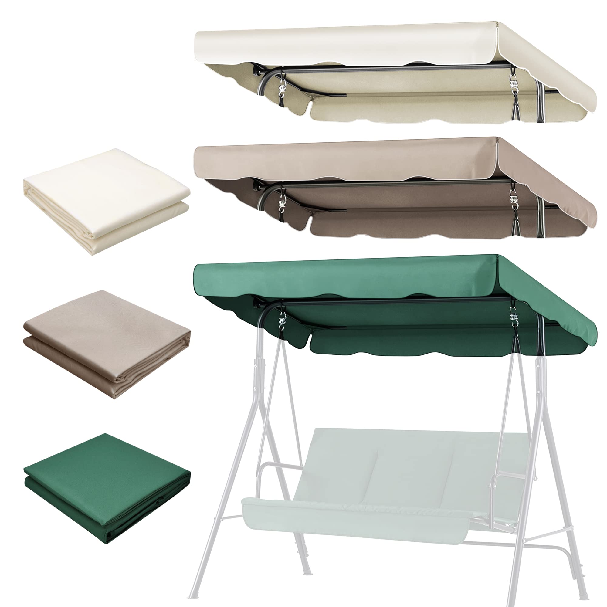 Flexzion Baldachim do huśtawki na patio, do huśtawki, biały, 168 x 114 cm, 2-osobowa, huśtawka, abażur u góry, tkanina, odporna na działanie promieni UV, wodoodporna, do ogrodu, na patio, podwórko, park, werandę, meble do siedzenia