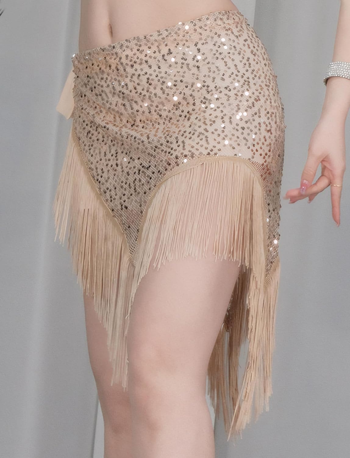 FEOYA Sequin Fringe Hip Scarf Latin Belly Dance Wrap for Women Performance Waist Chain Tango Dance Hip Skirt - Image 3