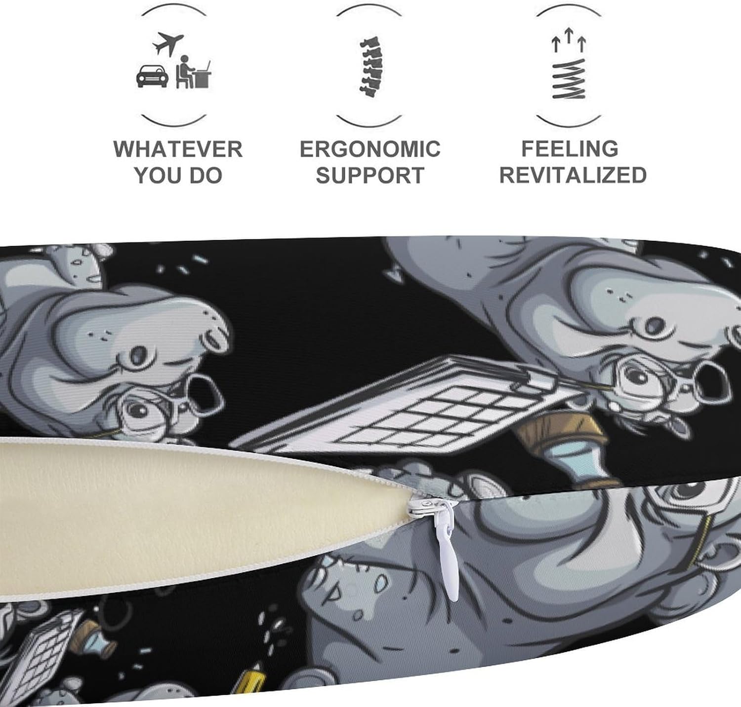 Math Hippo Travel Pillow U Shape Neck Pillow Washable Pillowcase for Sleeping Chair