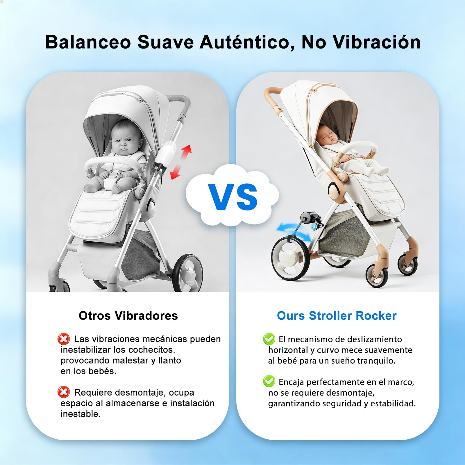 Baby Rocker Manos Libres, Deslizamiento en Curva, Instalación Sin Herramientas con Control Remoto, Mecedora Carro Bebe para Cochecitos y Sillas de Paseo (Negro)