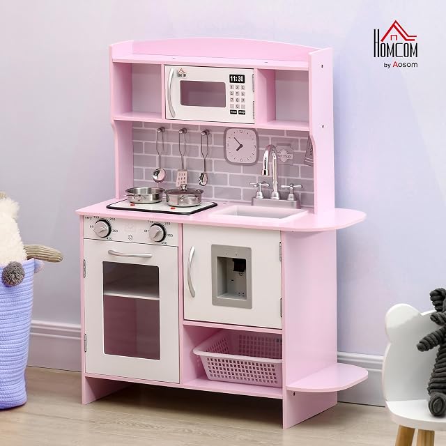 Foto 2 de 8 de HOMCOM Cocina de Juguete de Madera con Luz Sonidos Horno 70x29x90 cm Rosa