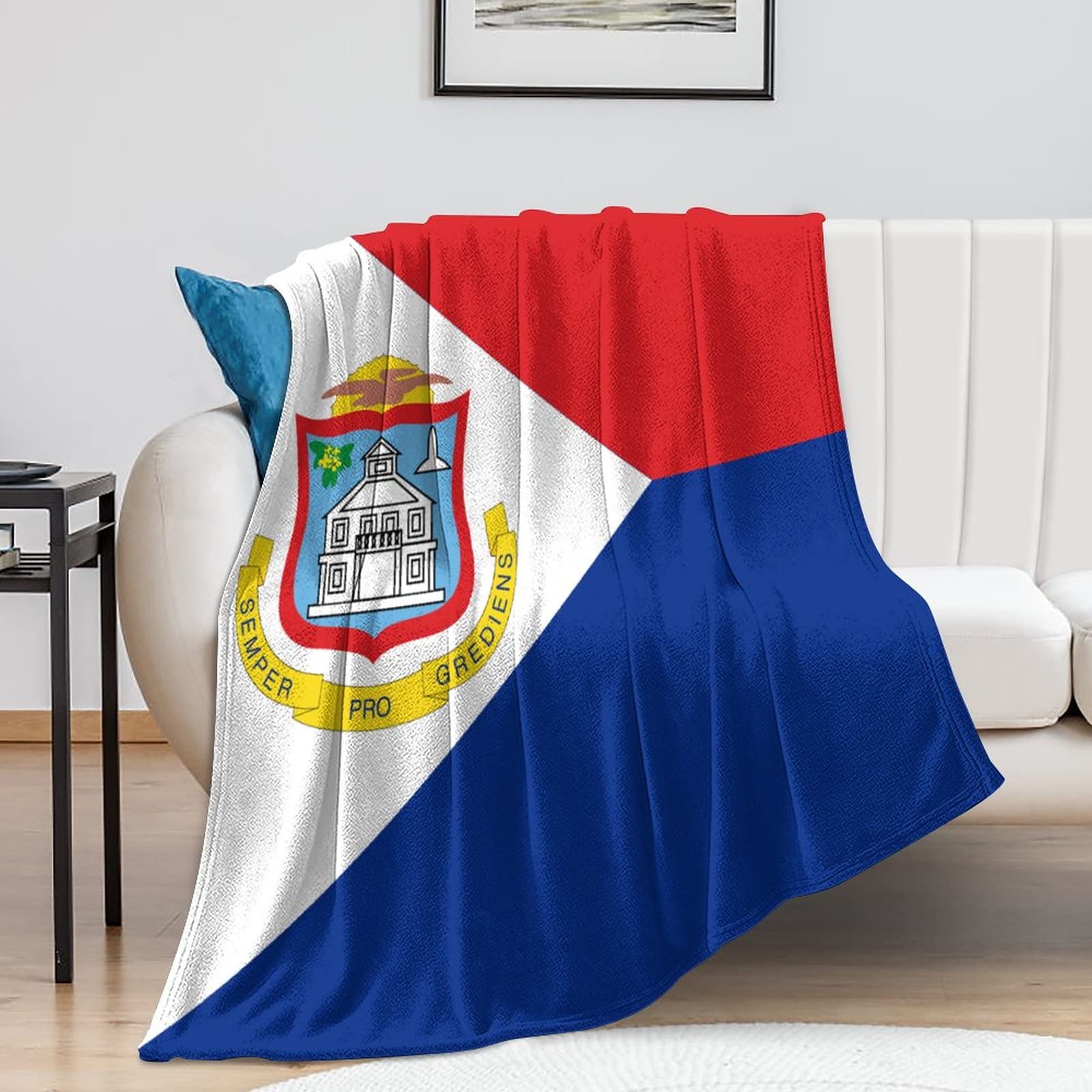 Couverture Saint Maarten en flanelle réversible, cadeau de pendaison de crémaillère