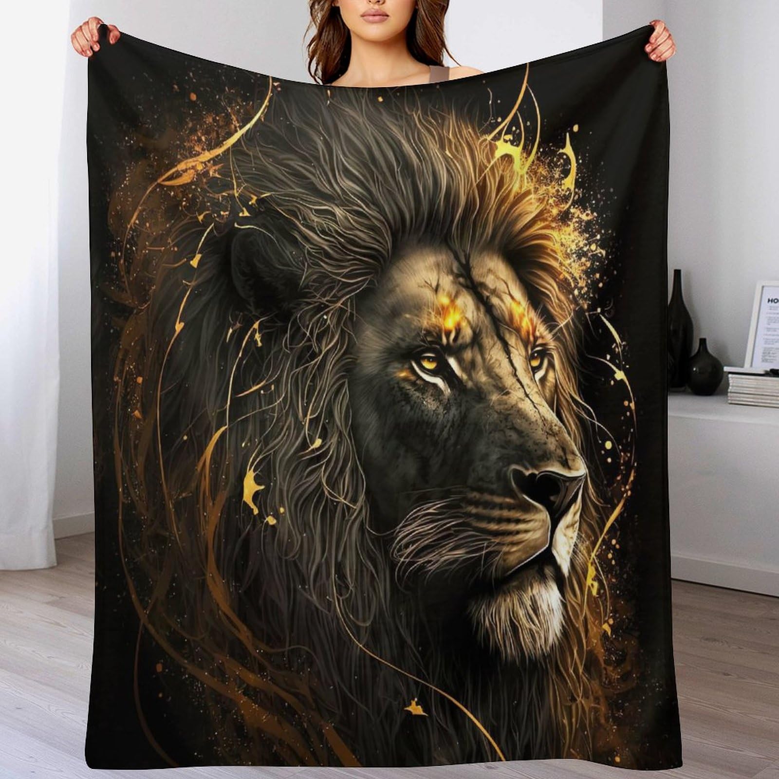 Lion Fleece Blanket Travel Nap Throws Plush Blanket Throw Fuzzy Super Soft Flannel Blankets For Couch, Bed, Sofa Warm And Cozy For All Seasons(130×150cm) — image 1