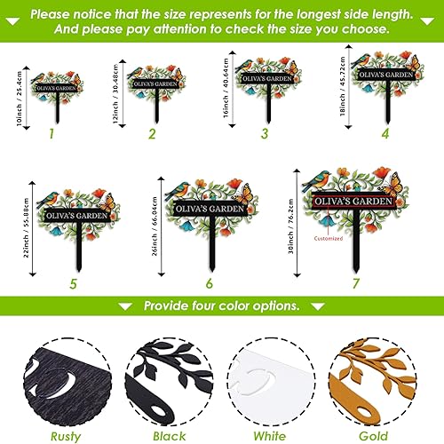 Miniatura 6 de Letreros de jardín personalizados con estacas, arte de metal personalizable con estaca de patio, decoración colorida de jardín de colibrí para