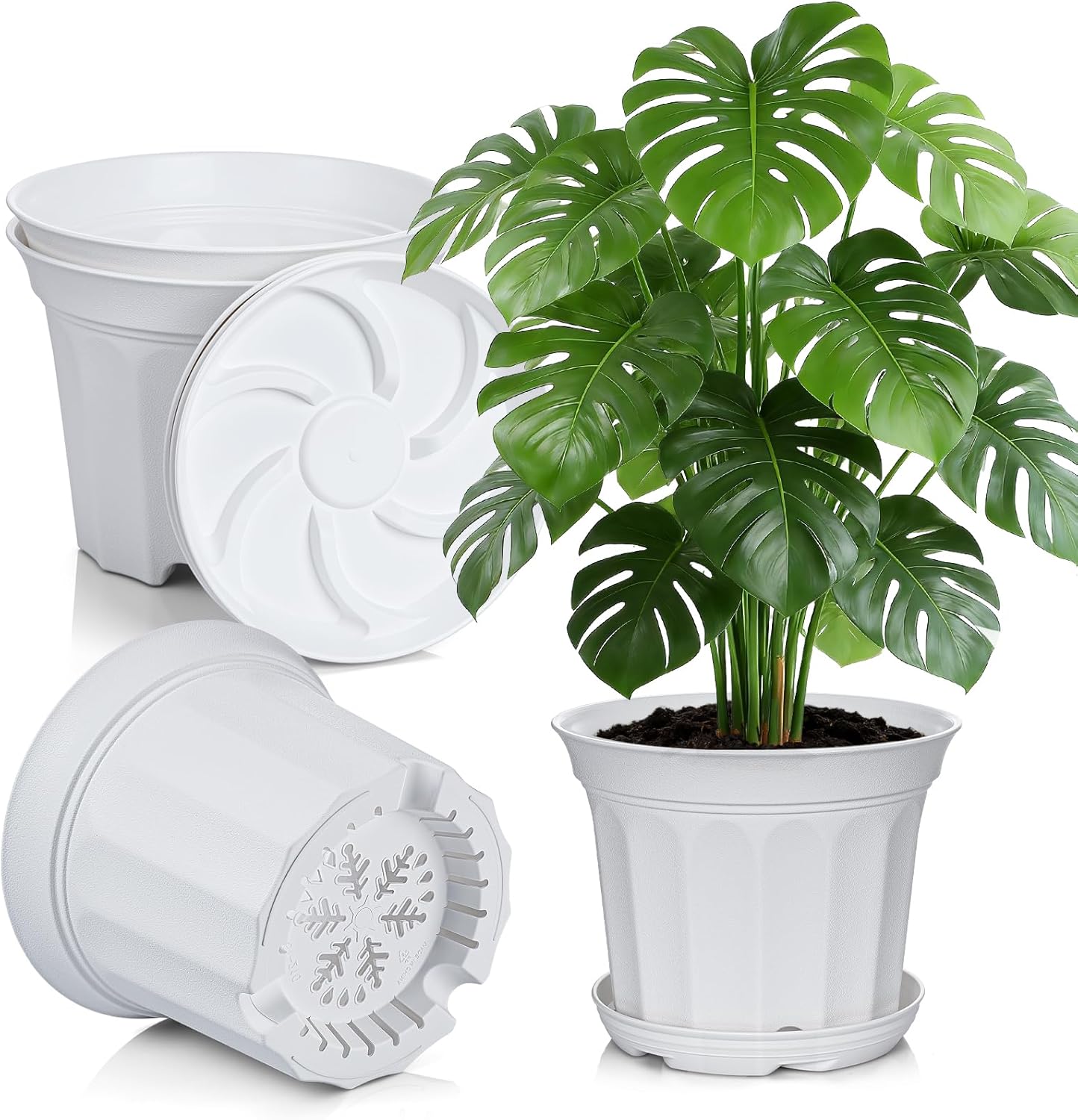 8 Inch Plant Pots Set of 4 with Saucers,Flower Pots with Multi Drainage Holes, Indoor Outdoor Garden Planters for Plants, Herbs, Succulents,and Flowers