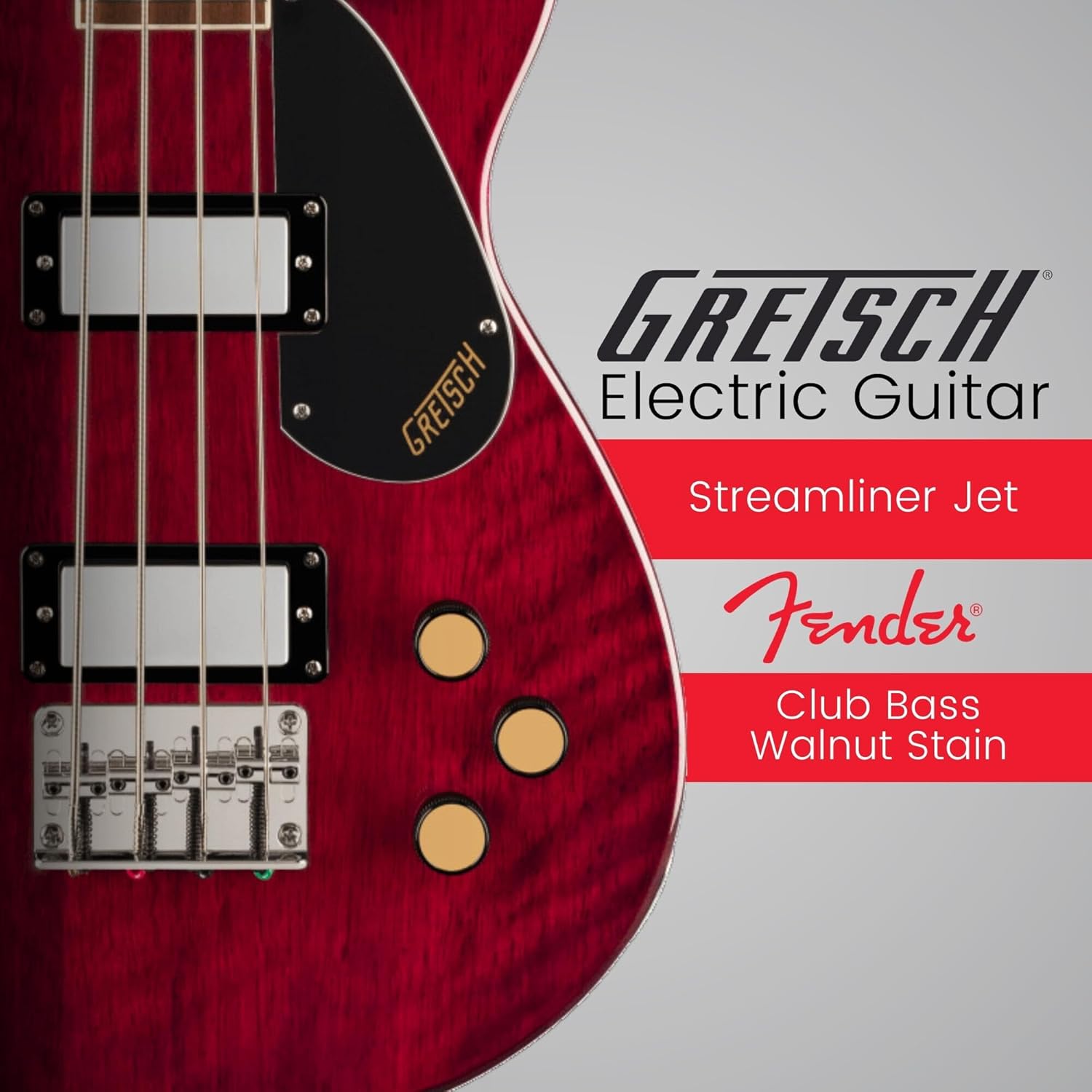 Gretsch Streamliner Jet Club Single-Cut 4-String Bass Guitar (Walnut Stain) Bundle