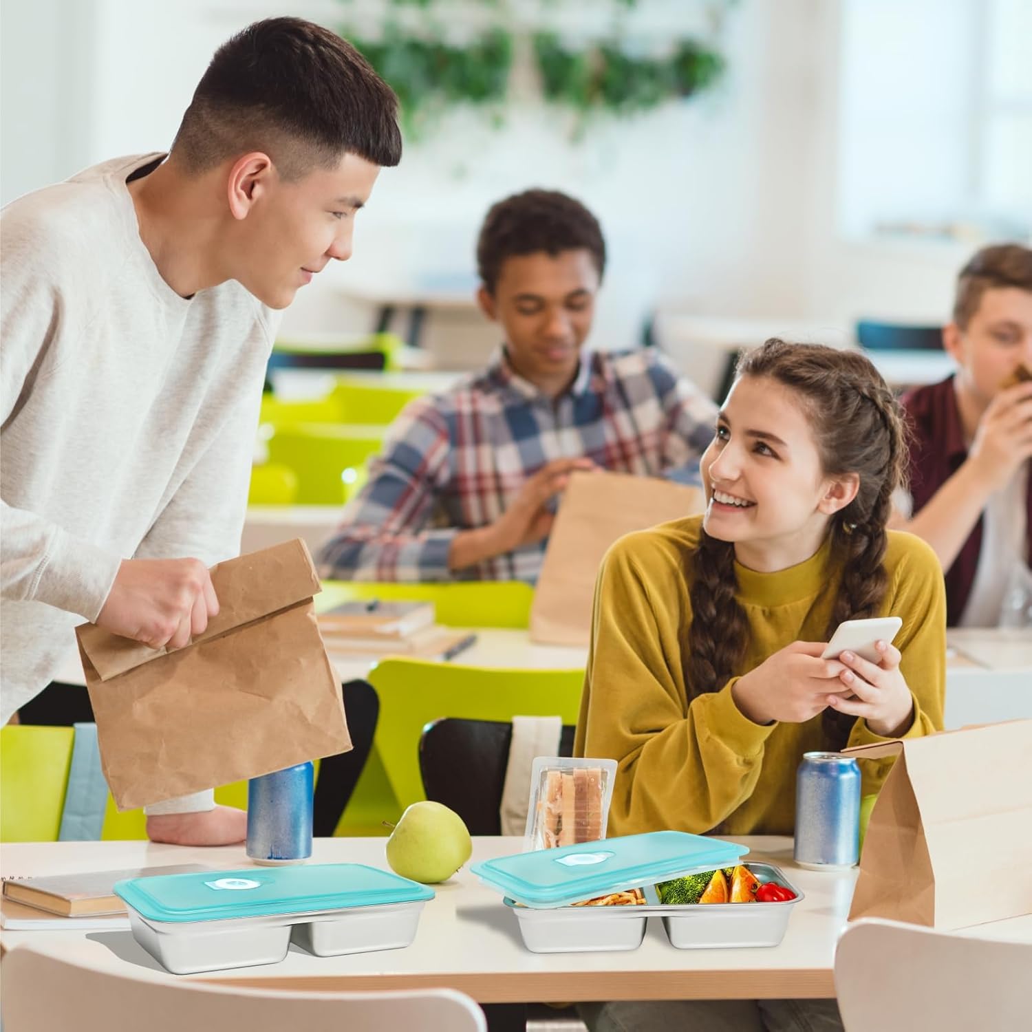 6 PCS Stainless Steel Snack Containers, Double Compartment Bento Box (30oz) with Leakproof Lids, Food Lunch Storage Box Dishwasher Safe & Reusable for Lunch Prep, Travel, Outdoor Camping - Image 7