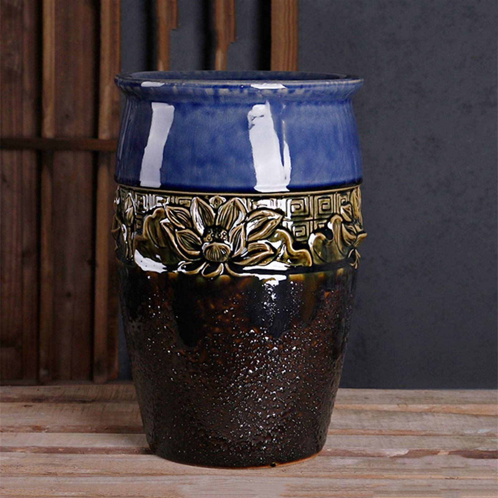 Skrzynka na kwiaty ceramiczna doniczka z otworem do ogrodu na zewnątrz do domu salonu biura jadalni dekoracja retro doniczka 30 cm wysoka skrzynka ogrodowa (kolor: Niebieski)