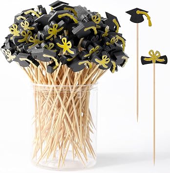 120 Pcs Graduation Cocktail Picks 4.7 Inch Bachelor Hat Bamboo Cocktail Toothpicks Fruit Skewers Sticks for Appetizer Charcuterie Food Cupcake Sandwich Graduation Party Supplies