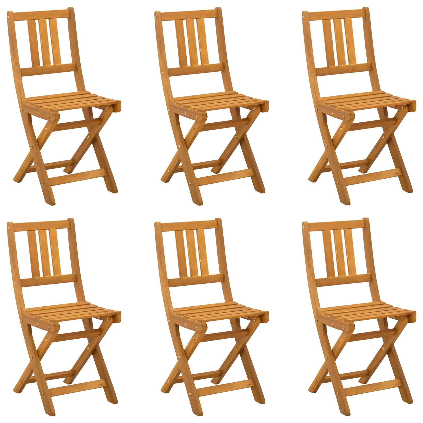 Chaises de bistrot d'extérieur en acacia naturel pliables pour jardin et patio lot de 6