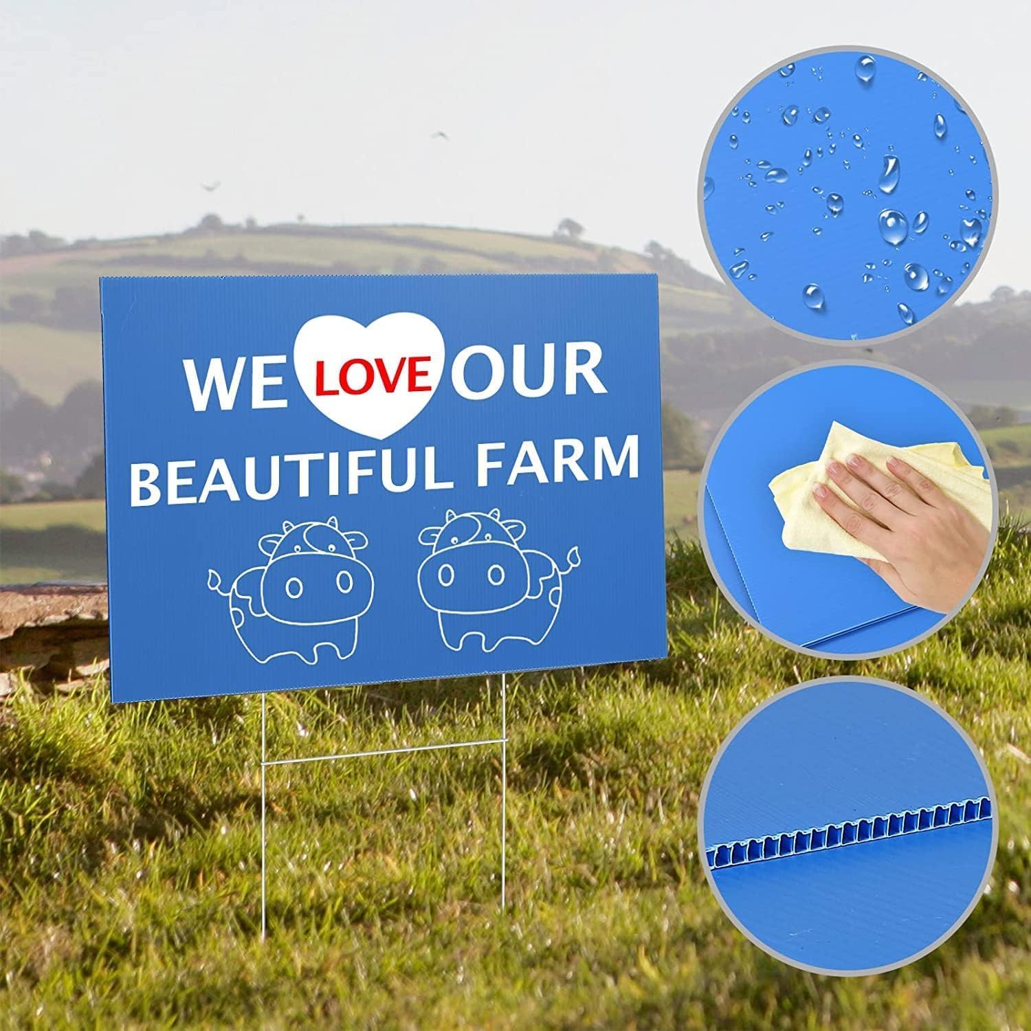 10 PACK 24 x 16 Inches Blue Blank Yard Signs - Waterproof Corrugated Plastic Signs, Blank Yard Signs with Stakes for Gardens, Parks, Warnings, Fairs, Commercials, Garage Sale Signs, Advertising