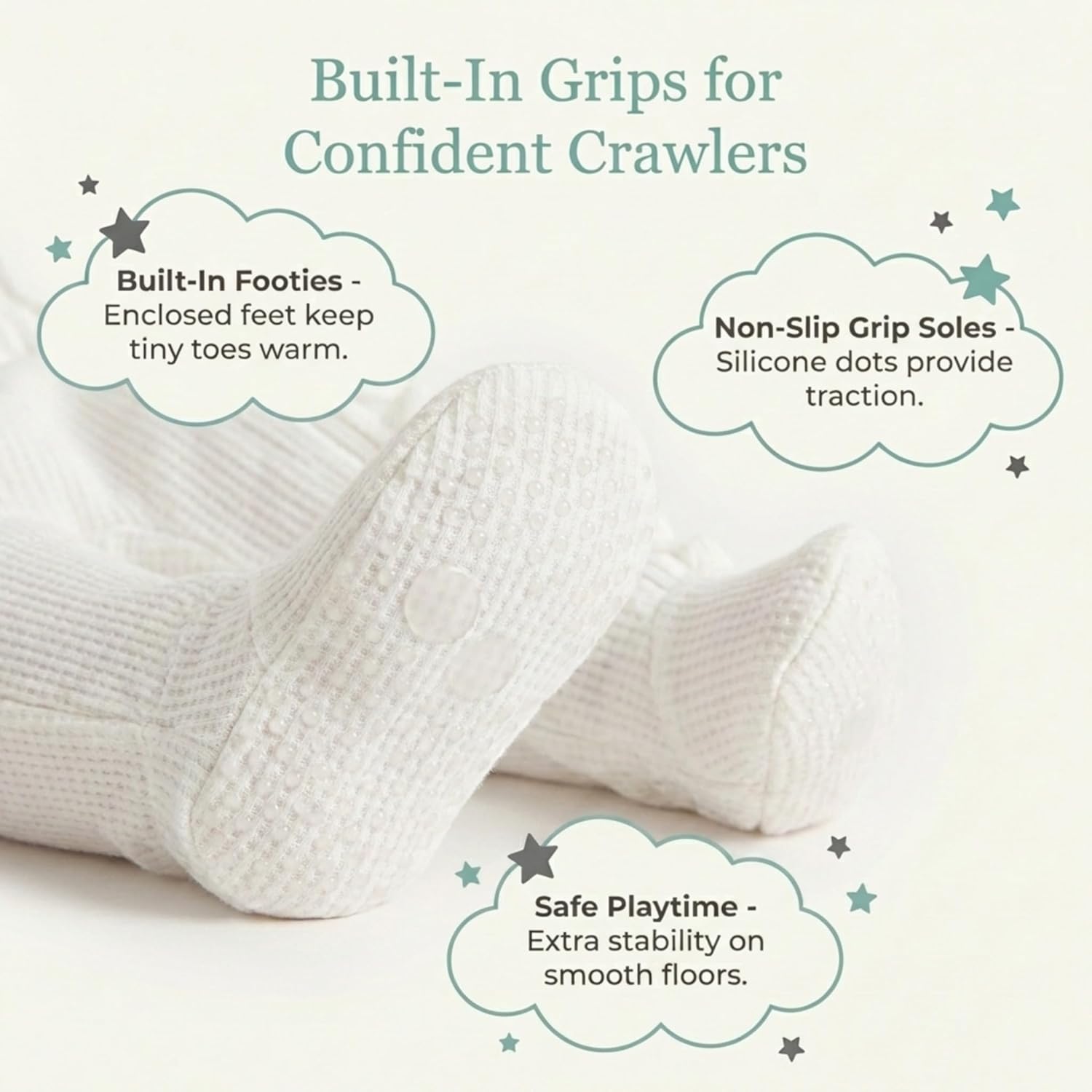 Caden Lane Bamboo Waffle Zipper Footie | Clould White