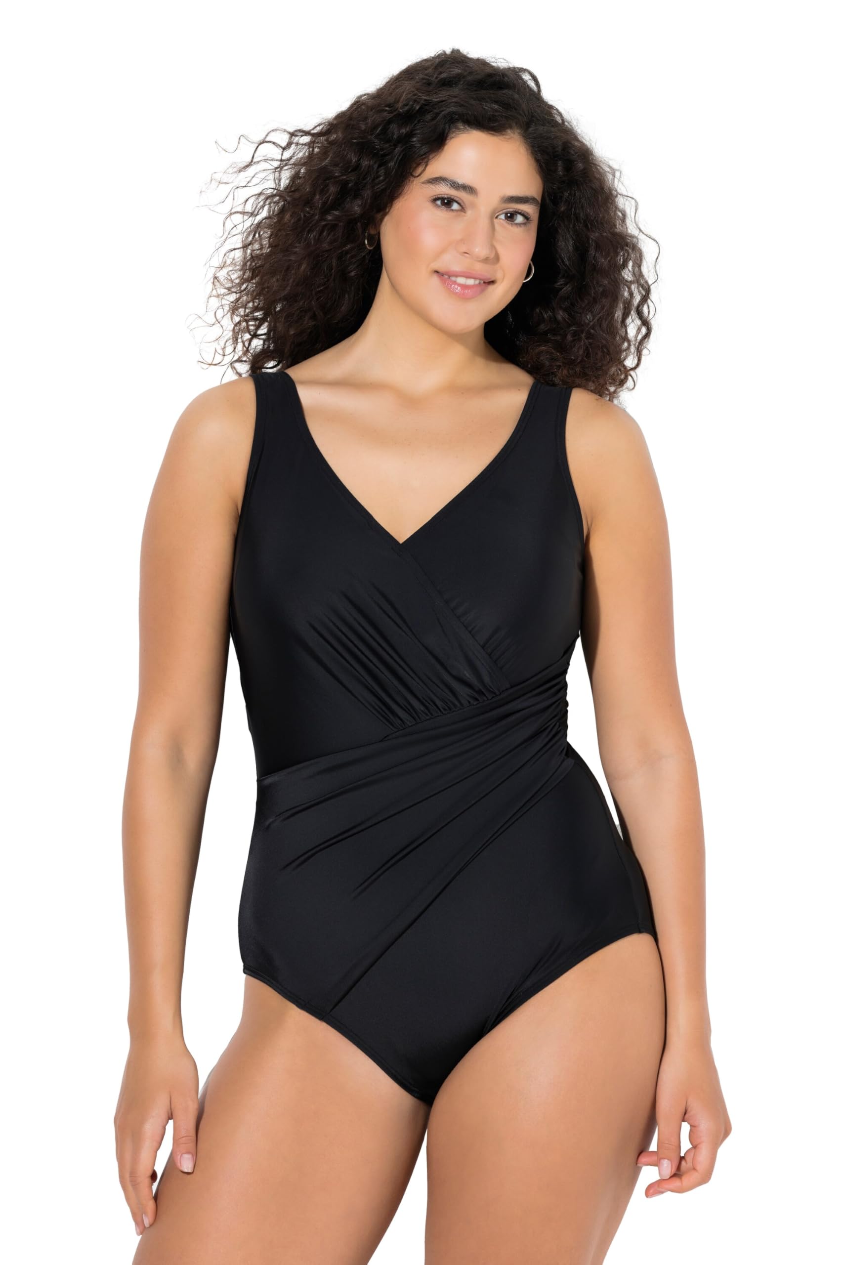 Ulla Popken Damen große Größen Übergrößen Plus Size Badeanzug, drapiert, Softcups, recycelt 832265