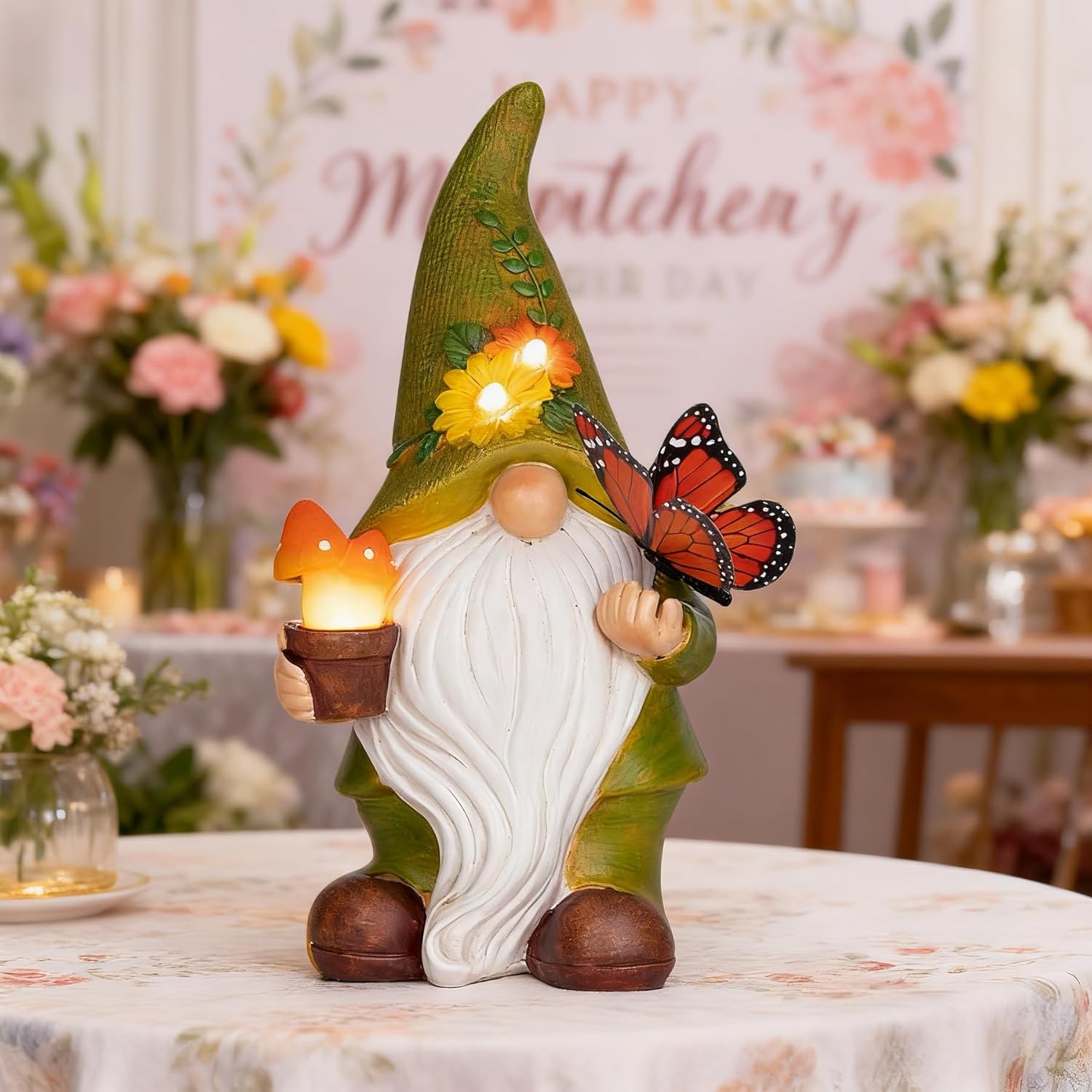 Garden Gnomes Outdoor Garden Decor-Resin Gnome with Solar Outdoor Lights Decorative Mushroom and Vivid Butterfly Spring Gnomes Decorations for Yard Decor,Gardening Gifts for Women - Image 5