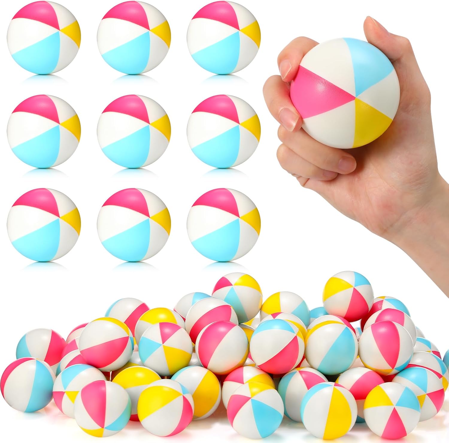 Jerify 48pcs Mini Beach Stress Balls 2.5 Inch PU Foam Relief Stress Squeeze Ball Beach Party Favors Small Summer Pool Relief Toys for Kids Birthday Hawaiian Luau Party Pool Water Games(Vivid Color)