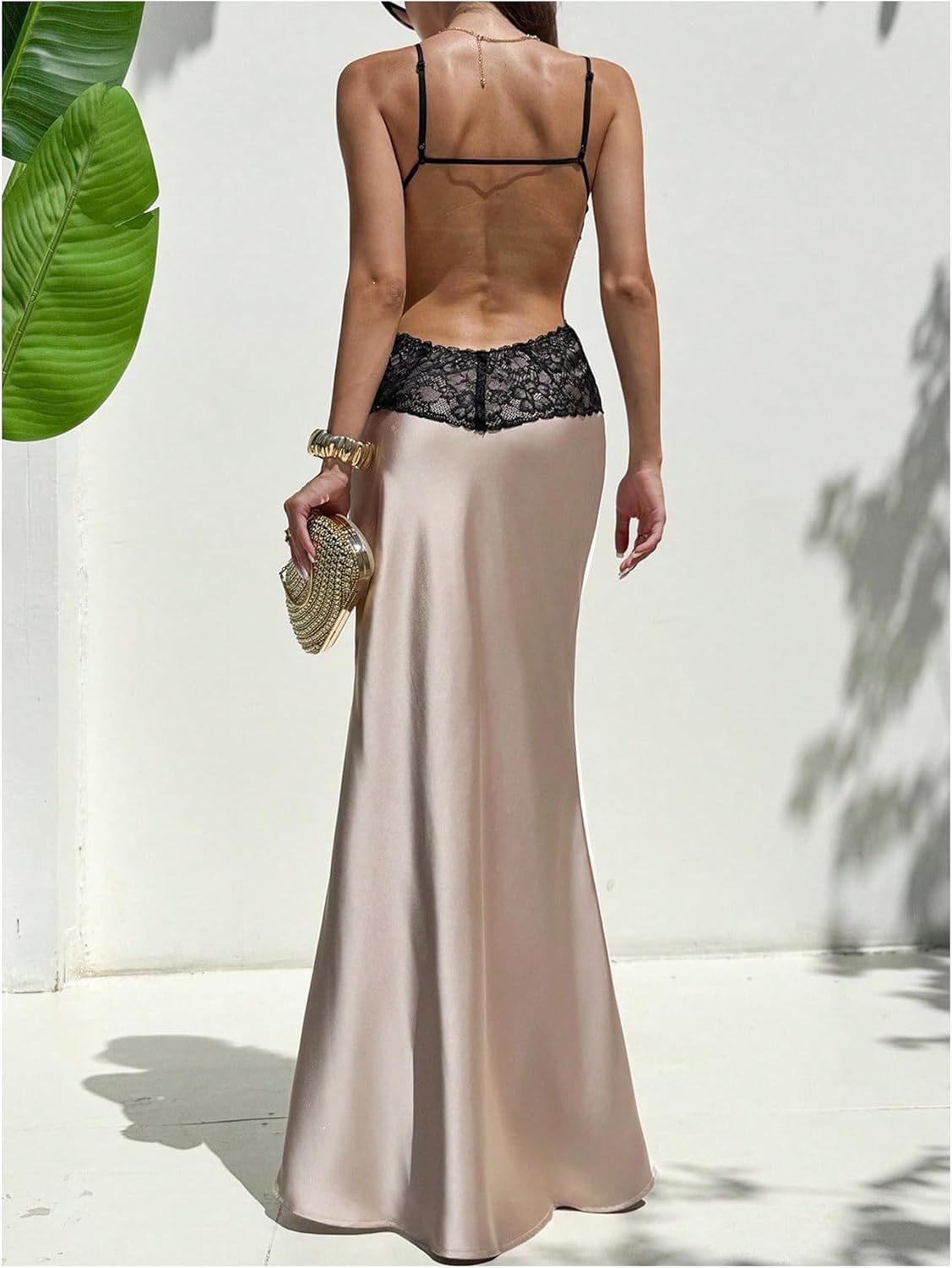 OYOANGLE Women's Floral Lace Draped Silky Fishtail Bodycon Dress Backless Cocktail Long Dresses - Image 3