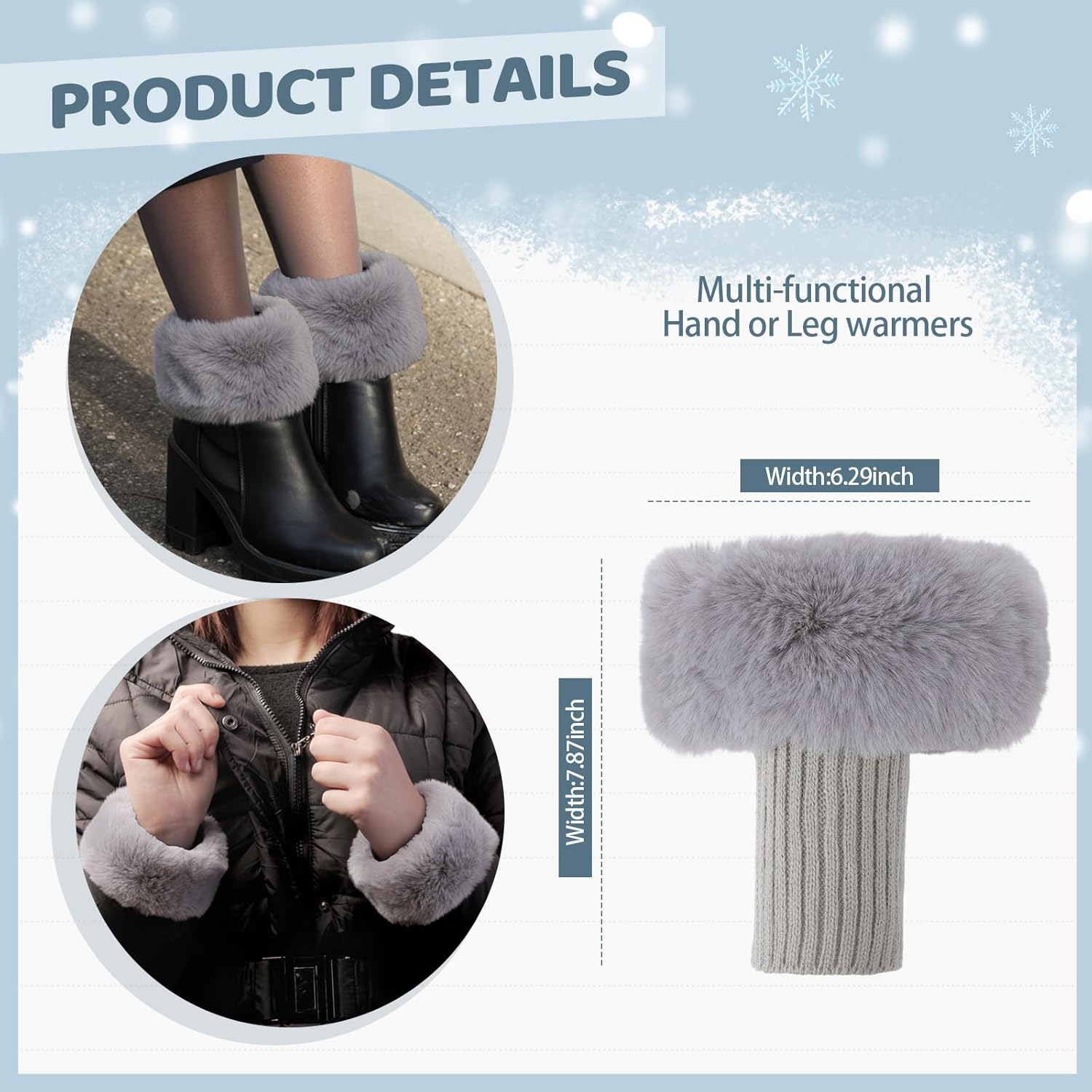 Suhine 4 Pcs Winter Faux Fur Set Fur Collar Fuzzy Bucket Hat Scarf Gloves Boot Cuff Warmer for Women Outdoor Furry Costume - Image 4