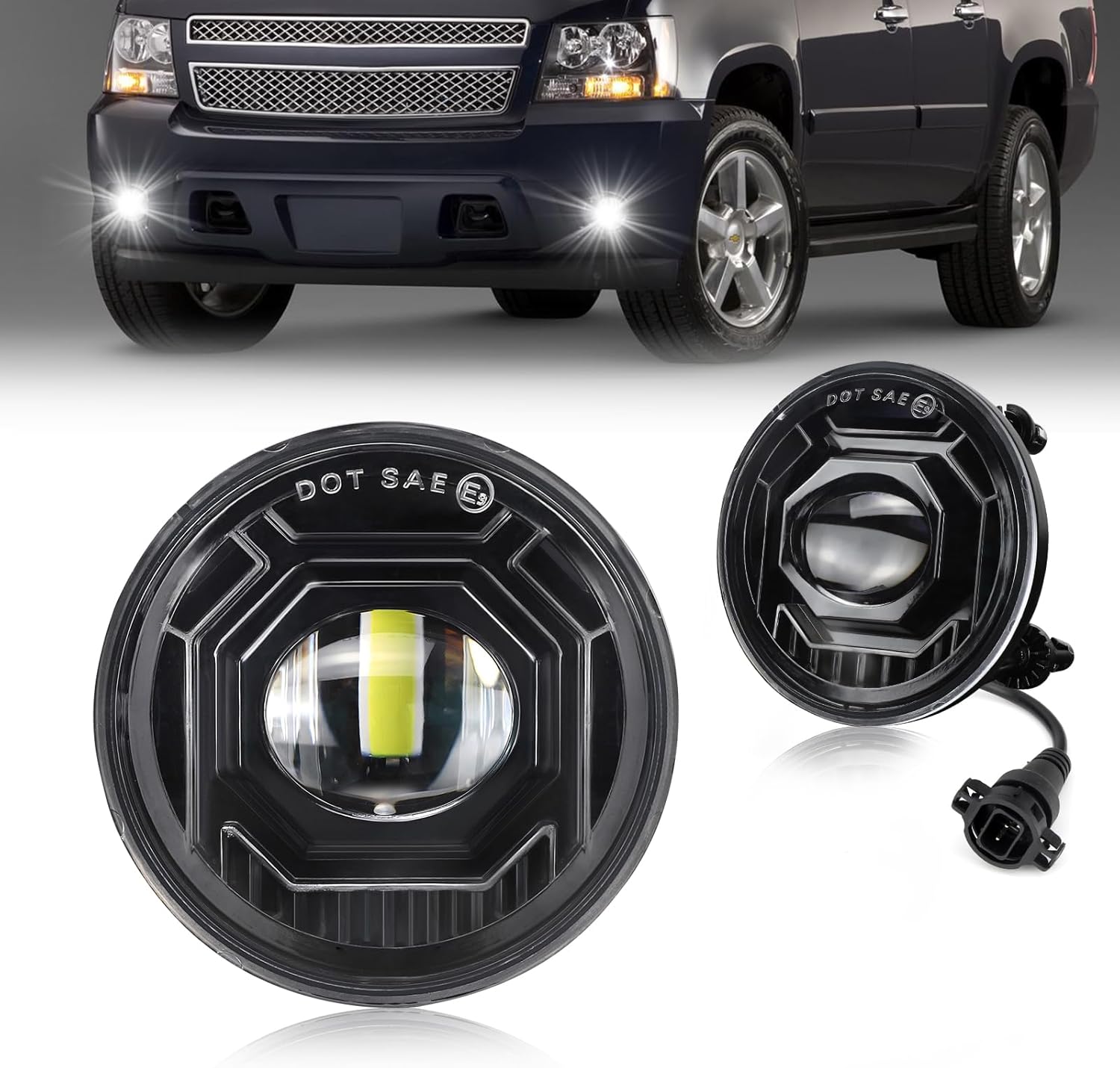 Led Fog light for Chevy Avalanche 2007-2013,Suburban 2500 07-13,Suburban 1500 07-14,Tahoe 07-14,Silverado 2500 15-18,Silverado 3500 15-17,Camaro 10-13,Sierra 2500 15-18 Cool White 6500K 40W, 2PC Pack