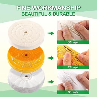 7PCS 6 Inch 1/2 Arbor Hole Polishing Wheels Kit for Bench Grinder
