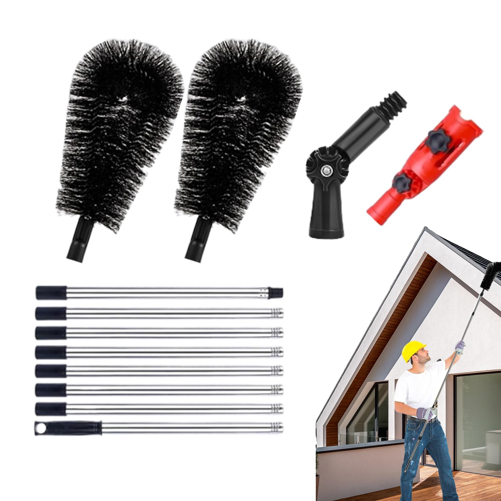 Outils de Nettoyage de Gouttières | Brosse de Toit à Manche Télescopique | Poteau d'Accès Long de 3,2 mètres pour Le Toit, Qui Permet d'Enlever Les Branches et Les Débris, sans Avoir Besoin d'Échelle