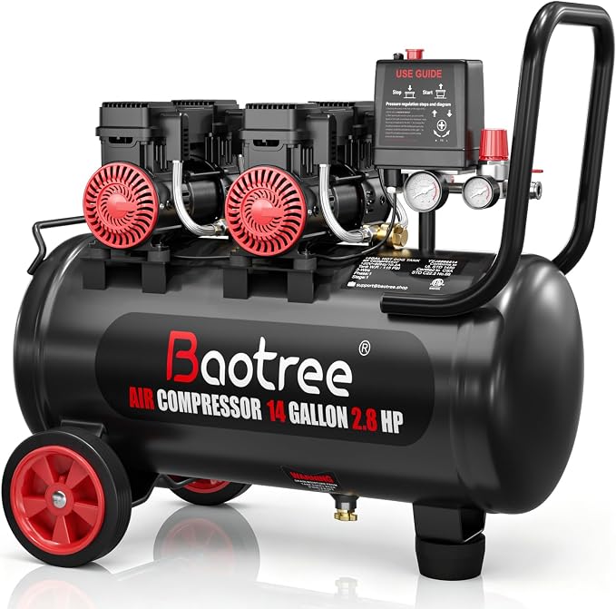 10 Gallon Ultra Quiet Air Compressor with Two Quick Couplers, 2HP MAX 115PSI Oil-Free Air Compressor Steel Tanks, 70dB Air Compressor with Wheels for Spray Painting, Auto Repair, Woodwork Nailing