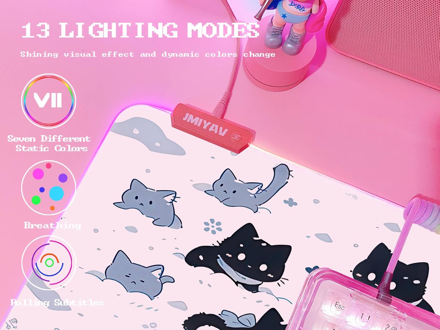 JMIYAV Pink RGB Gaming Mouse Pad 31.5x12 Inch PC XL Large Extended Glowing Led Light Up Desk Pad Non-Slip Rubber Base Computer Cute Mousepad Mat Desk Accessories Gaming Setup 43-114