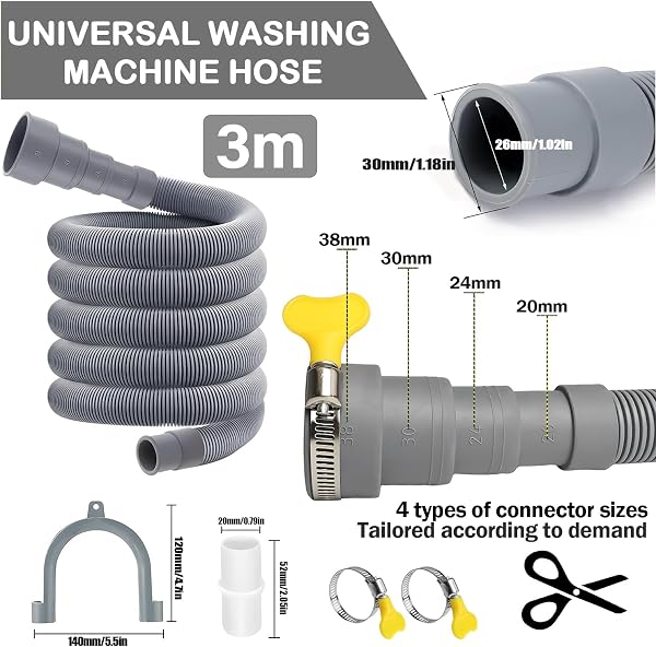 Ablaufschlauch Waschmaschine 3M Universal Waschmaschinenschlauch Abwasserschlauch Verlängerung Set 4 Schnittstellengrößen für Waschmaschinen Spülmaschine Wohnmobil - 2