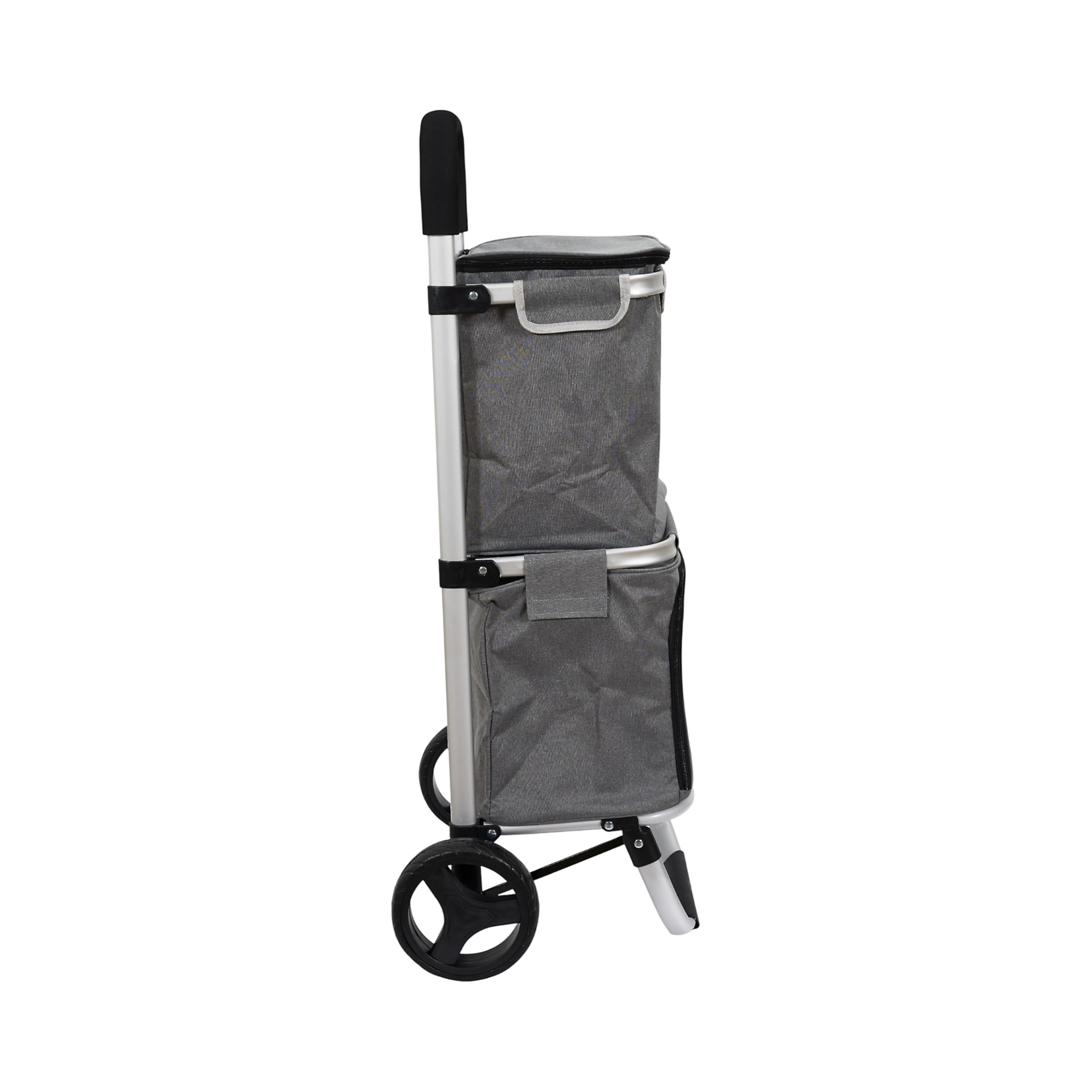 Sh8541 - Chariot Aluminium Léger avec 2 Compartiments pour Courses - Idéal pour Conserver Vos Aliments au Frais - Roues Robustes - Poignée Ergonomique - Gris - Taille M