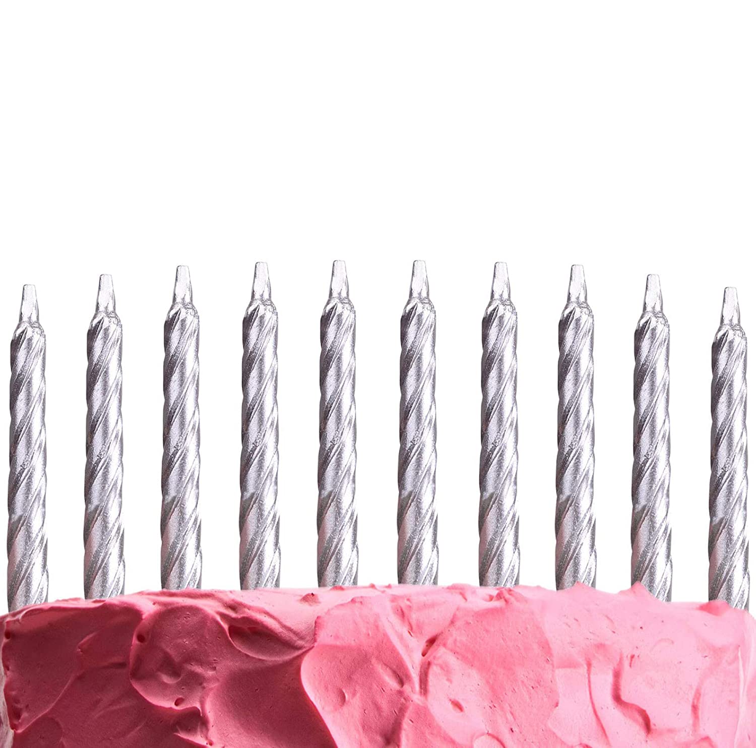 Shatchi Silver 10Pcs Spiral Candles For Birthday Wedding Anniversary Dinner Party Cake Topper Table Decorations
