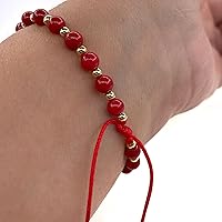 Vista 48 de Pulsera ajustable con moneda de San Benito y cuentas redondas naturales de coral rojo para mujer
