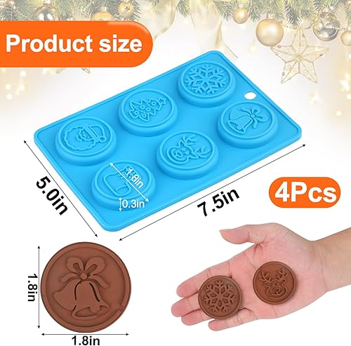Miniatura 2 de AIERSA Moldes de silicona para chocolate de Navidad, 4 moldes circulares de Navidad para bricolaje de chocolate de Navidad, galletas, dulces,