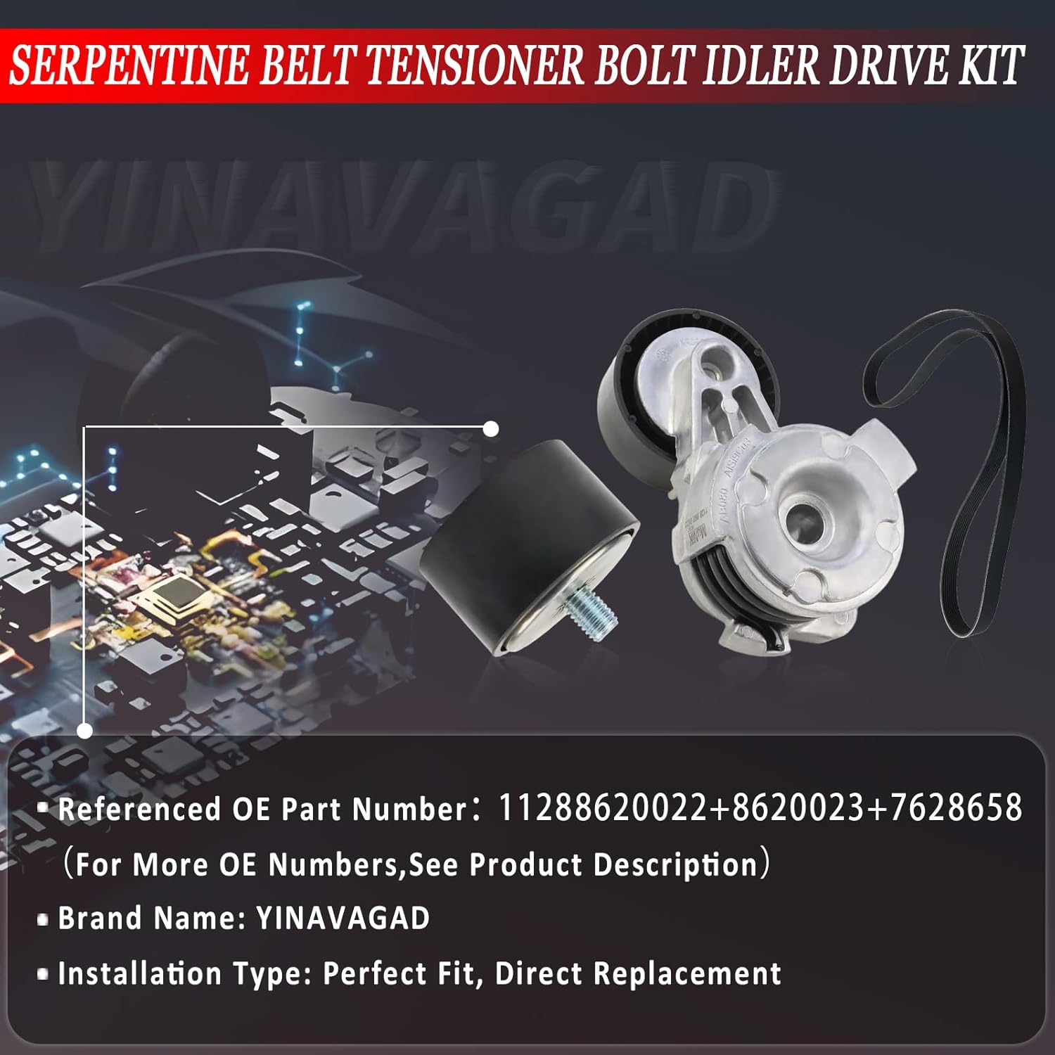 11288620022 11287582761 Drive Belt Tensioner & Idler Pulley Kit for BMW 523i 530i 730Li X3 2.5L 3.0L N52 F10 F11 F02 F25 2010 2011 2012 2013 2014 2015