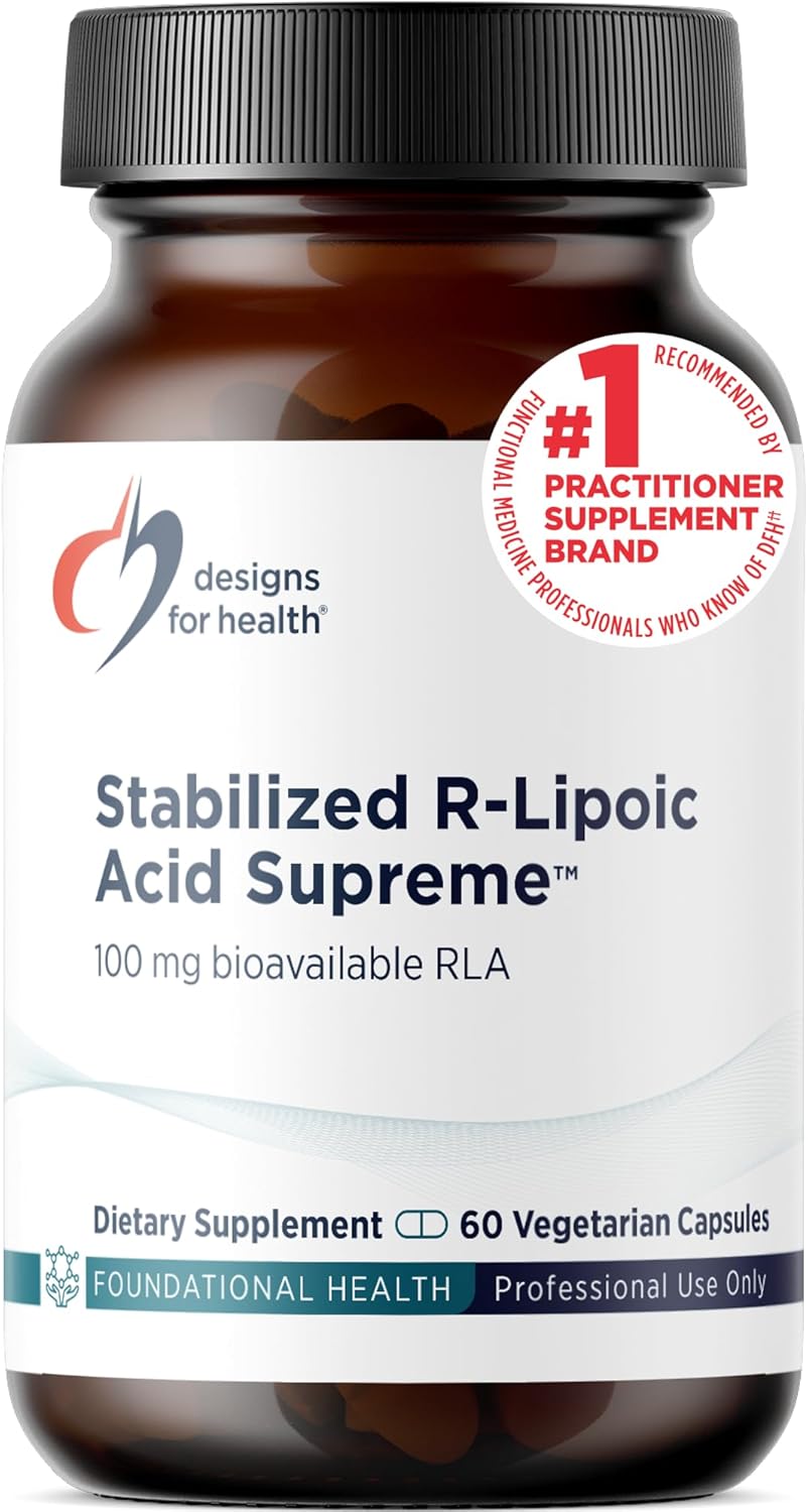 Designs for Health Stabilized R-Lipoic Acid Supreme - 100mg RLA Supplement with Taurine - Non-GMO, Gluten Free (60 Capsules)