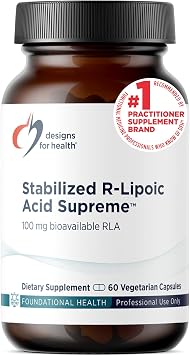 Designs for Health Stabilized R-Lipoic Acid Supreme - 100mg RLA Supplement with Taurine - Non-GMO, Gluten Free (60 Capsules)