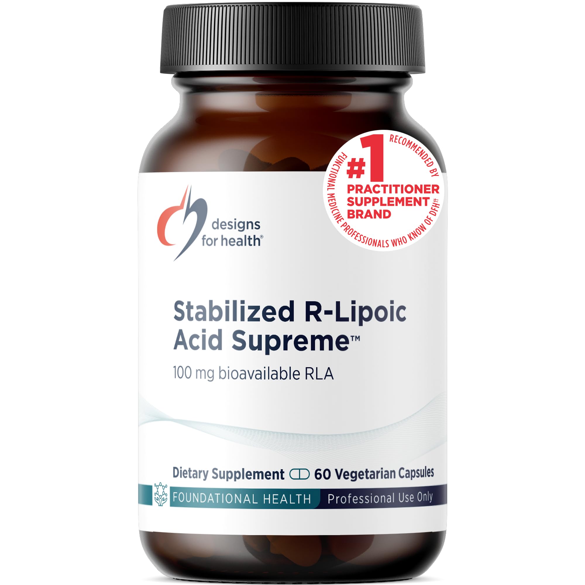 Designs for Health Stabilized R-Lipoic Acid Supreme, 100mg RLA, 60 Capsules Standard Packaging