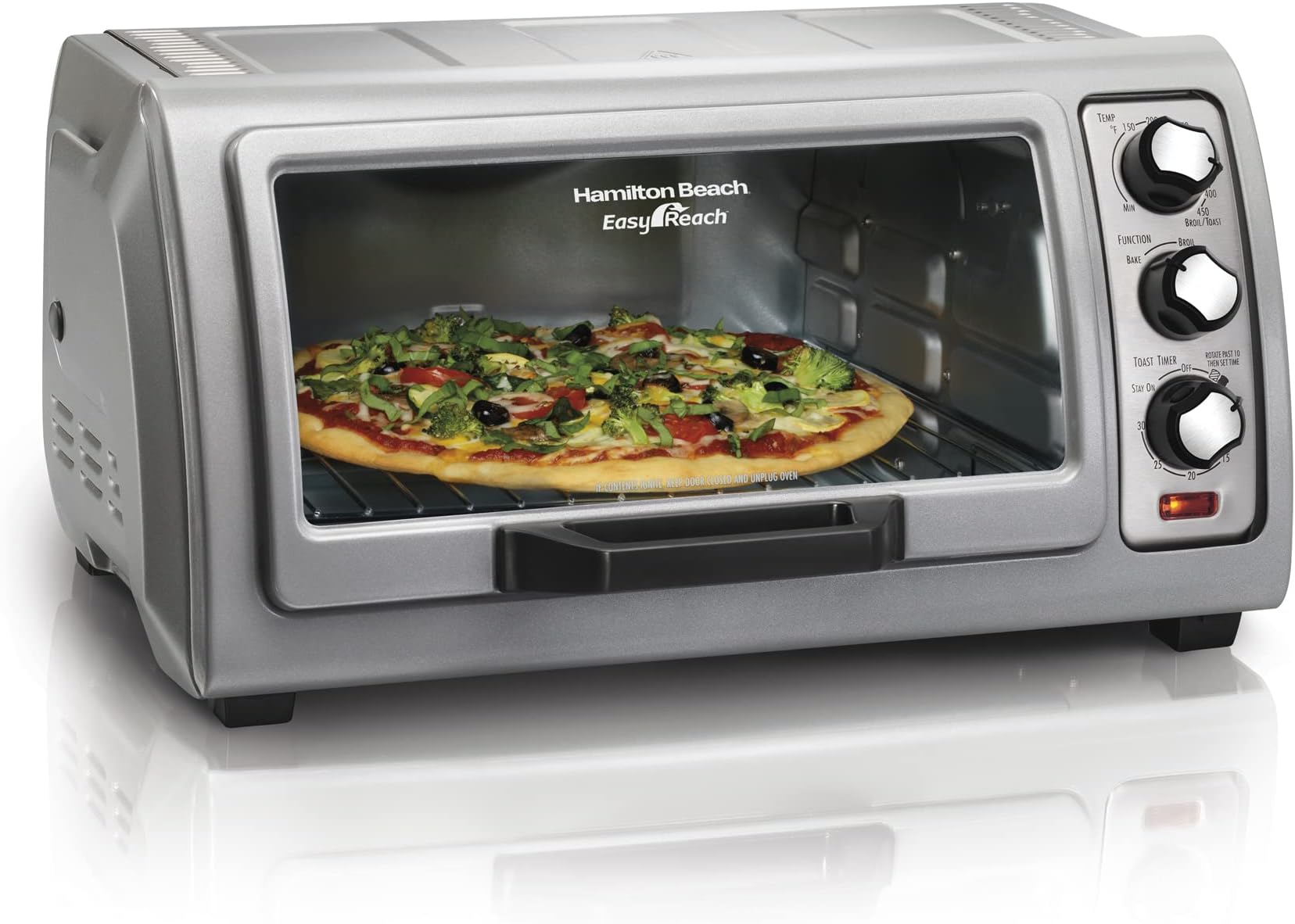 6 Slice Countertop Toaster Oven With Easy Reach Roll-Top Door, Bake, Broil & Toast Functions, Auto Shutoff, Silver (31127D)
