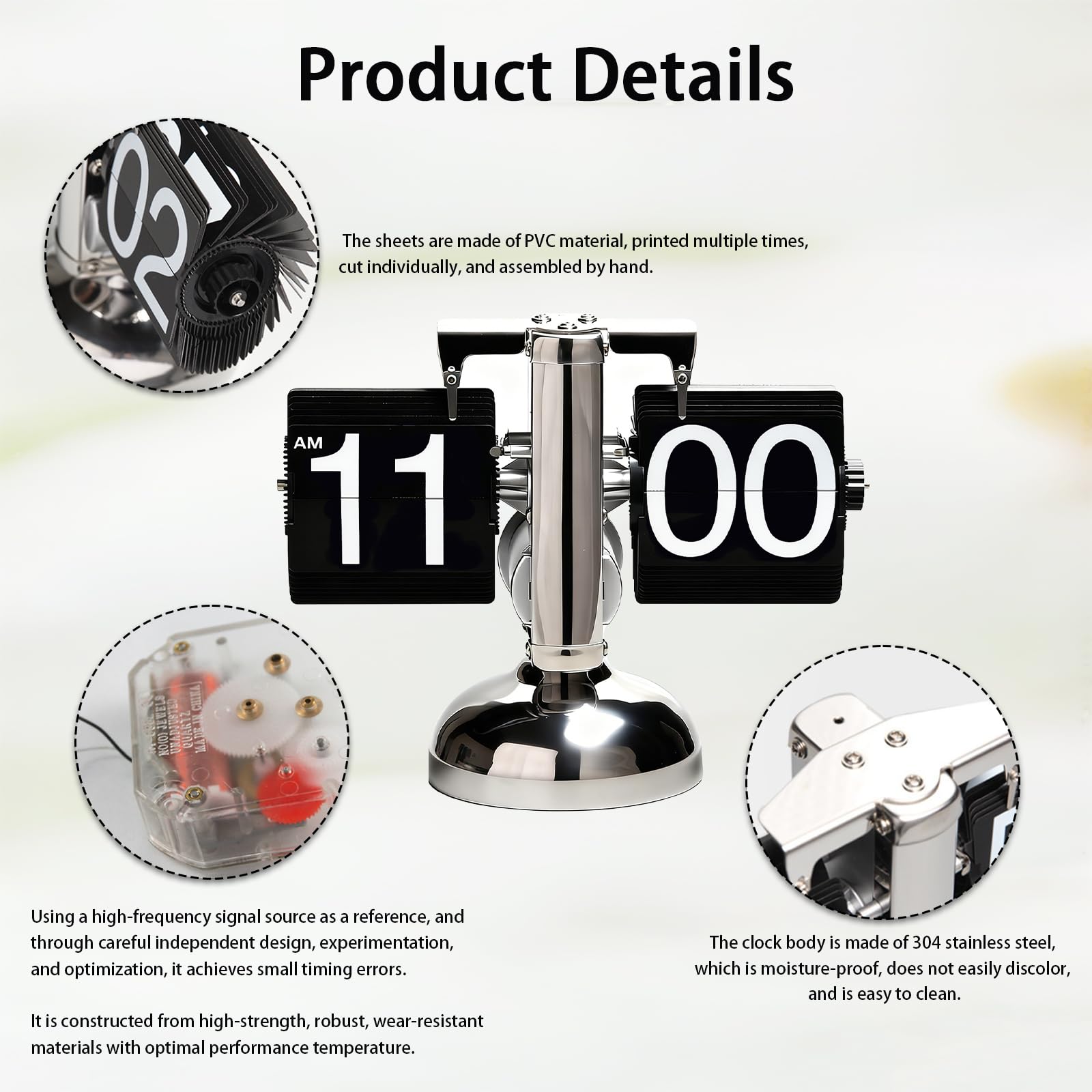 Flip-Uhr Retro, mit Digitalanzeige, Zahnradmechanismus & Handgefertigten PVC-Seiten, Retro Mechanisches Design, Ideal für Heim- und Bürozubehör, Einzigartiges Zeitmessgerät für Tisch oder Wand