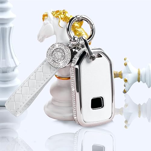 Miniatura 5 de Compatible con funda para llavero Honda con llavero, funda de repuesto de diamantes de imitación de cristal, funda de llavero blanca para Honda