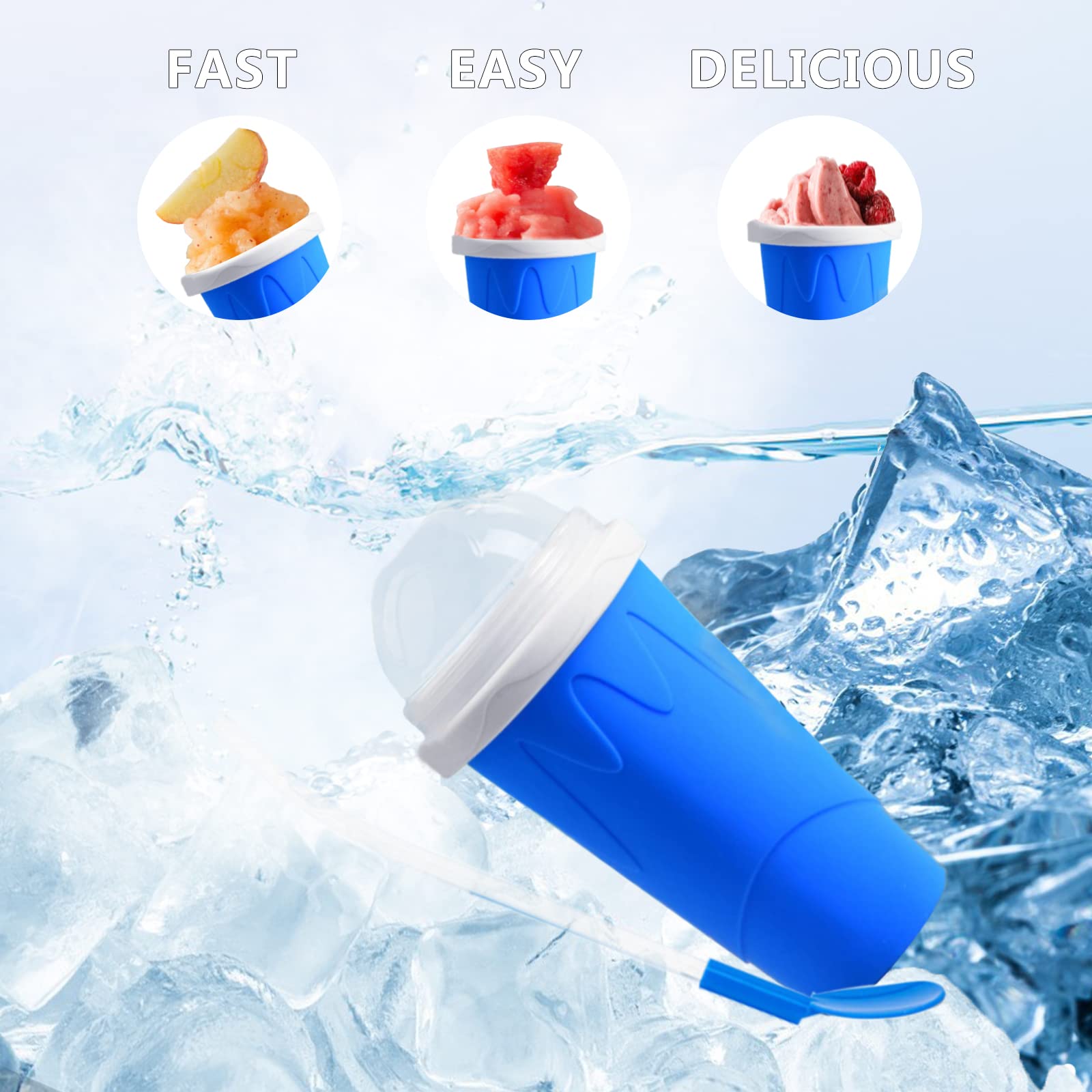 Slushy Maker Cup Slushie Cup Frozen Magic Cup Squeeze Cup Double Layer Slushy Maker DIY Homemade Smoothie Cups (Blue+Pink)