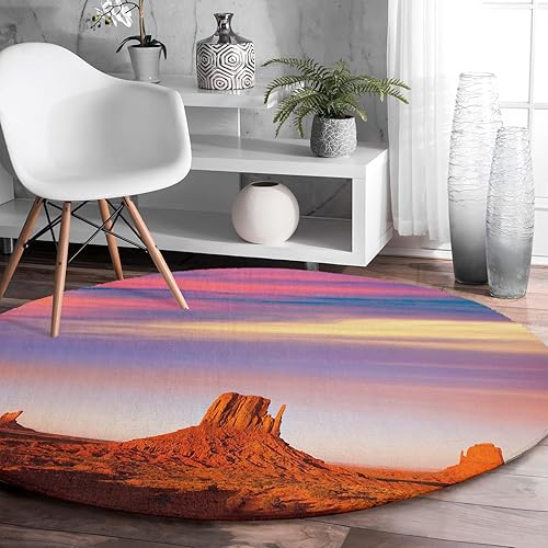Round Rug 3Ft, Desert Dreamy Sunset Sundown Sky Natural Sand Building Landscape Soft Round Area Rug Machine Washable Non-Slip Circle Rug Carpet disponible en Yaxa Peru